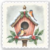 Sticker Timbre de Noël Maison d'oiseaux d'hiver (Recto)