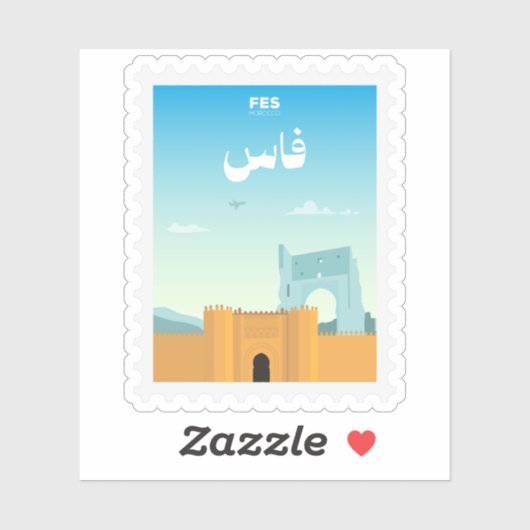 Sticker Timbre-poste de Fès Maroc Voyage (Feuille)