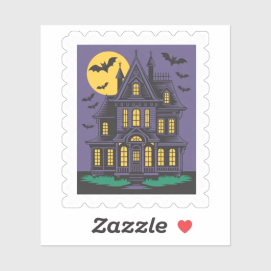 Sticker Timbre-poste Maison Hantée Halloween Épouvante (Feuille)