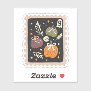 Sticker Timbre Vintage Halloween Automne Citrouilles & Crâ
