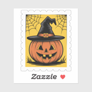 Sticker Timbre Vintage Halloween Citrouille Chapeau de Sor