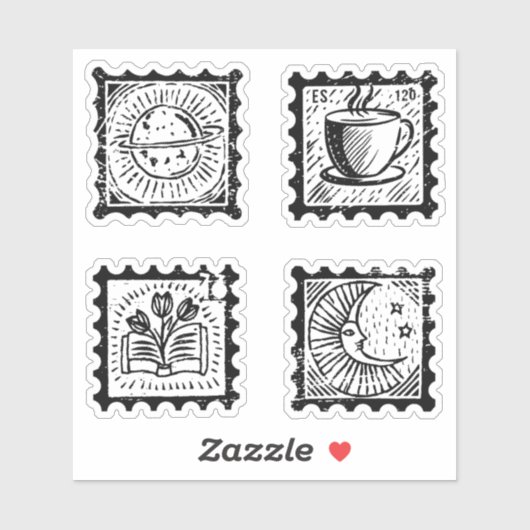 Sticker timbres-poste vintages (Feuille)
