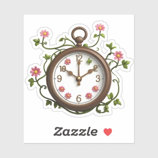 Sticker Time Blooms : Horloge Unique & Design Flor (Feuille)