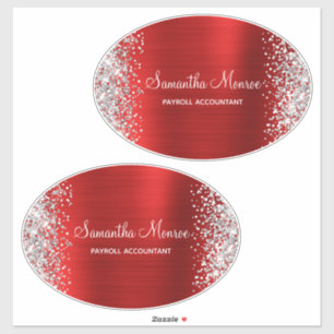 Sticker Titre de nom de paillettes d'argent Feuille rouge