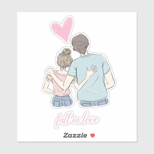 Sticker Tomber amoureux Couple avec personnalisable (Feuille)