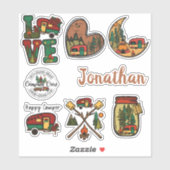 Sticker Tons terre de camping rétro et nom modifiable (Feuille)