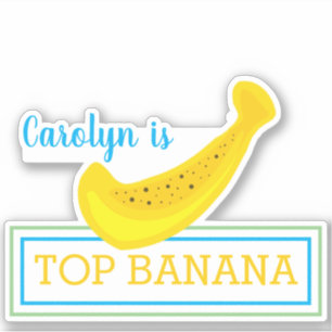 Sticker TOP BANANA, votre nom, amusant, banane jaune, humo