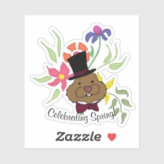 Sticker Top Hat Bow Cravate Printemps Fleurs Groundhog (Feuille)