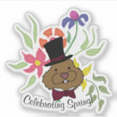 Sticker Top Hat Bow Cravate Printemps Fleurs Groundhog (Devant)