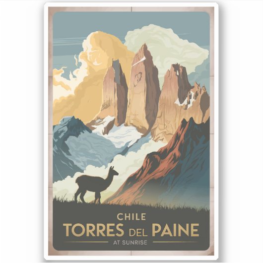 Sticker Torres del Paine Chile Illustration Travel Art (Devant)