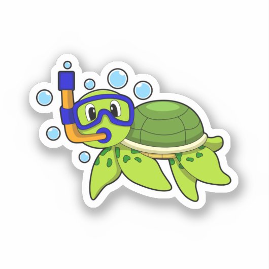Sticker Tortue à la plongée avec tuba (Recto)