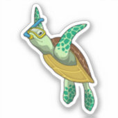 Sticker Tortue à la plongée avec tuba (Recto)