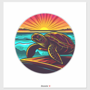 Sticker Tortue au coucher du soleil, conception de la natu