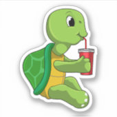 Sticker Tortue avec tasse à boire avec paille (Devant)