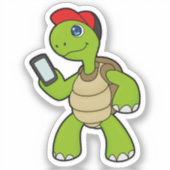 Sticker Tortue avec téléphone et Casquette (Recto)