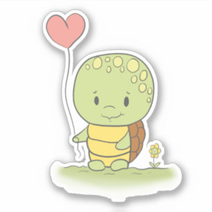 Sticker Tortue avec un ballon en forme de cœur