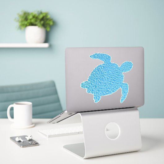 Sticker Tortue bleue cool (Ordinateur portable sur le bureau)