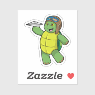 Sticker Tortue comme pilote avec avion en papier