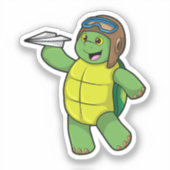 Sticker Tortue comme pilote avec avion en papier (Recto)