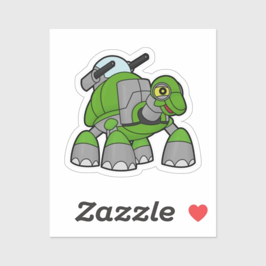 Sticker Tortue comme robot avec canons (Feuille)