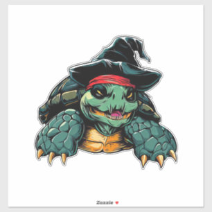 Sticker Tortue dans un chapeau de sorcière Halloween drôle