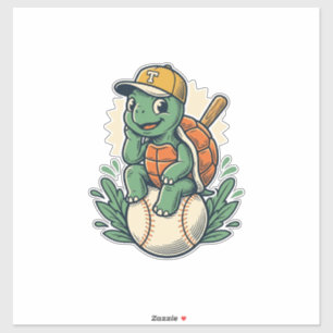 Sticker Tortue de baseball Gravure vintage Graphisme_1