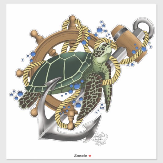 Sticker Tortue de mer bleu vert (Feuille)
