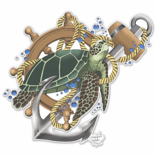 Sticker Tortue de mer bleu vert (Devant)