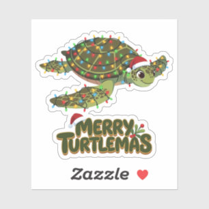 Sticker Tortue de mer Chapeau du Père Noël Lumières de Noë