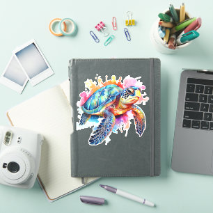 Sticker Tortue de mer en aquarelle colorée