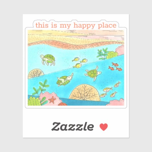 Sticker Tortue de mer Endroit heureux (Feuille)