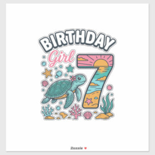 Sticker Tortue de mer fille d'anniversaire 7e anniversaire