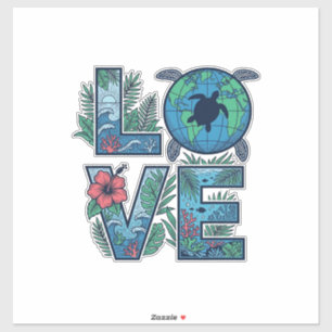 Sticker Tortue de mer Terre Tropical Amour