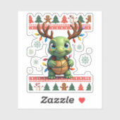 Sticker Tortue de Noël à éclairage de style pull de Noël l (Feuille)