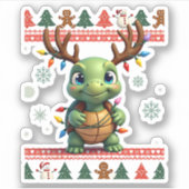 Sticker Tortue de Noël à éclairage de style pull de Noël l (Devant)