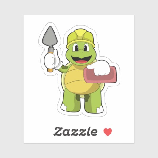 Sticker Tortue en Maçon avec Pierre (Feuille)