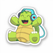 Sticker Tortue en musique avec casque (Recto)