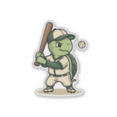 Sticker Tortue Mignonne Batteur de Baseball Art Vectoriel (Devant)