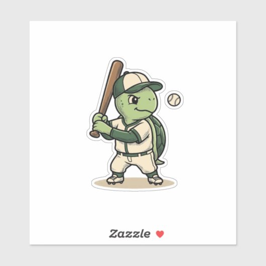 Sticker Tortue Mignonne Batteur de Baseball Art Vectoriel (Feuille)