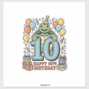 Sticker Tortue mignonne Conception de fête vintage pour 10