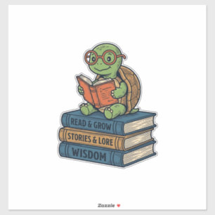 Sticker Tortue mignonne lisant sur des livres Vintage Vect