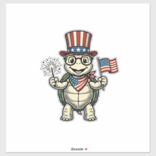 Sticker Tortue Patriotique Gravure Vintage Graphique pour