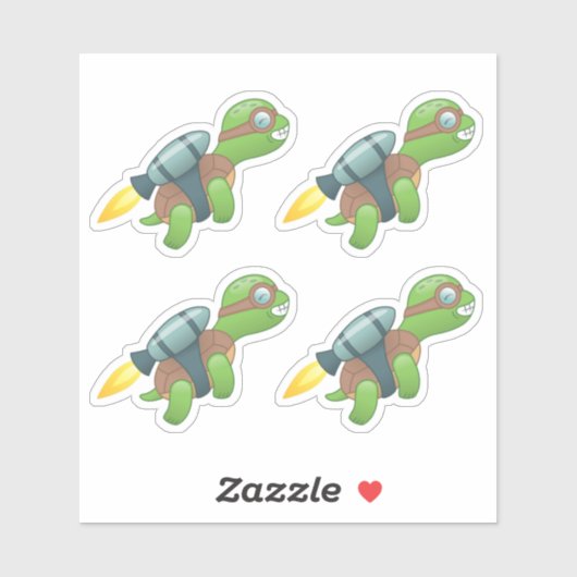 Sticker Tortue volante avec un Jetpack Set de 4 (Feuille)