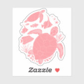 Sticker Tortues de mer roses sous la mer (Feuille)