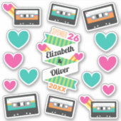 Sticker Totalement 80s Cassettes et Coeurs Mariage Vinyl (Devant)