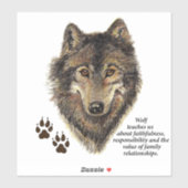 Sticker Totem du loup, Symbole inspirationnel du guide ani (Feuille)