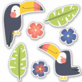 Sticker Toucans mignons Fleurs tropicales (Devant)