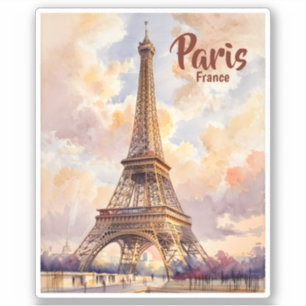 Sticker Tour Eiffel Coucher de Soleil Voyage Aquarelle Tex