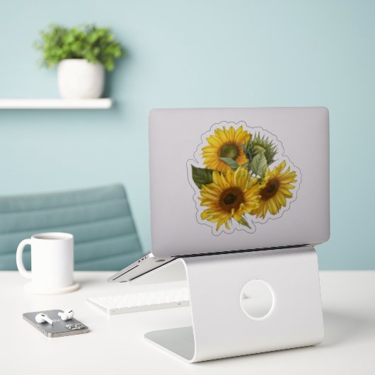Sticker tournesol (Ordinateur portable sur le bureau)