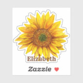 Sticker Tournesol aquarelle. Fleur rustique. Pays (Feuille)